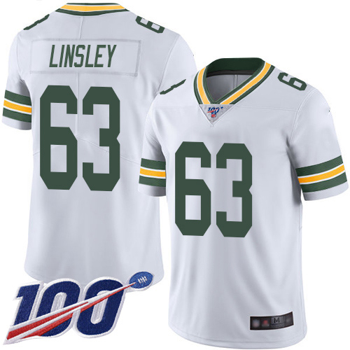 Green Bay Packers Limited White Men #63 Linsley Corey Road Jersey Nike NFL 100th Season Vapor Untouchable